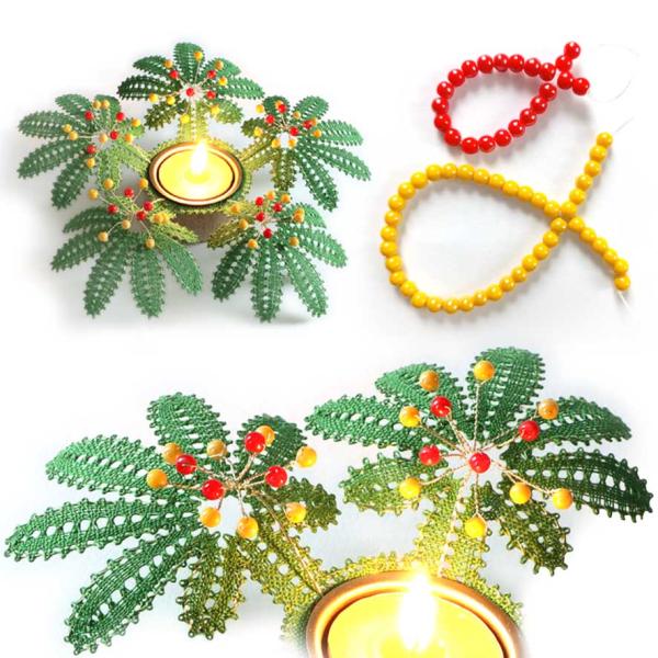 P158 Zubehör-Set Glasperlen in rot und gelb aus Glas für die Steinfrucht-Dolden des Teelichthalters "Aralie"